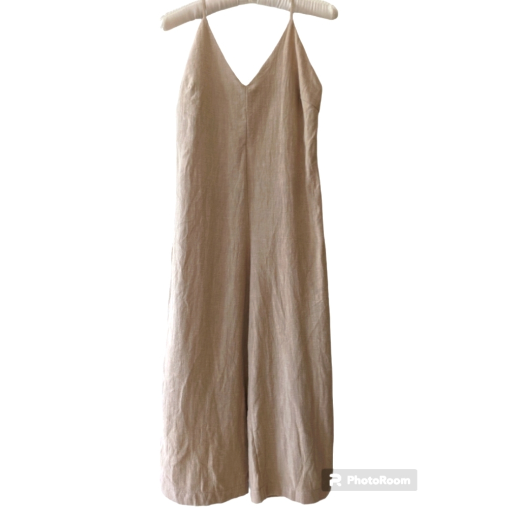 Wide leg jumpsuit Pres de Toi Neutral double V spaghetti straps ramie M…